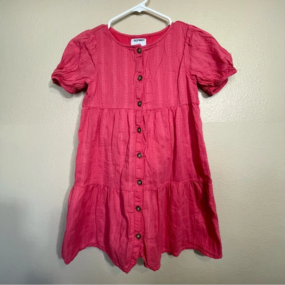 old navy pink dress & Orange Floral Off-The-Shoulder Cotton sweetheart neckline wide adjustable straps smocked back seamed waist fitted at top with a flared skirt hits at thigh models are approx Cutesy Bubble Dress from Old